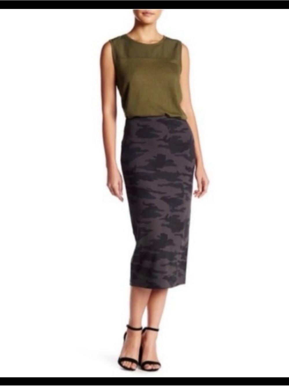 Sanctuary Black Camo Pencil Midi Skirt XS NWT